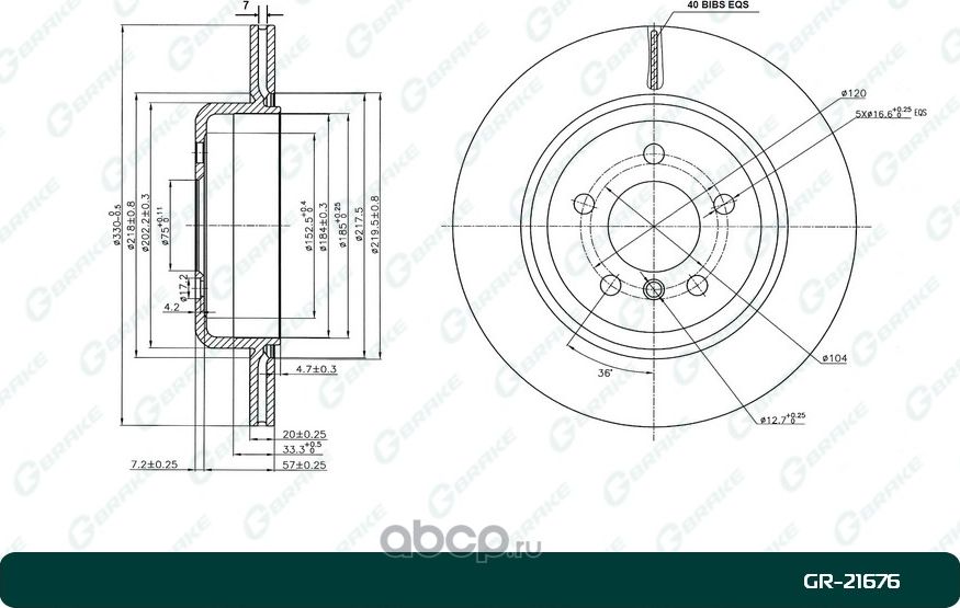 ДИСК ТОРМОЗНОЙ ВЕНТИЛИРУЕМЫЙ G-BRAKE GR-21676. Артикул GR21676