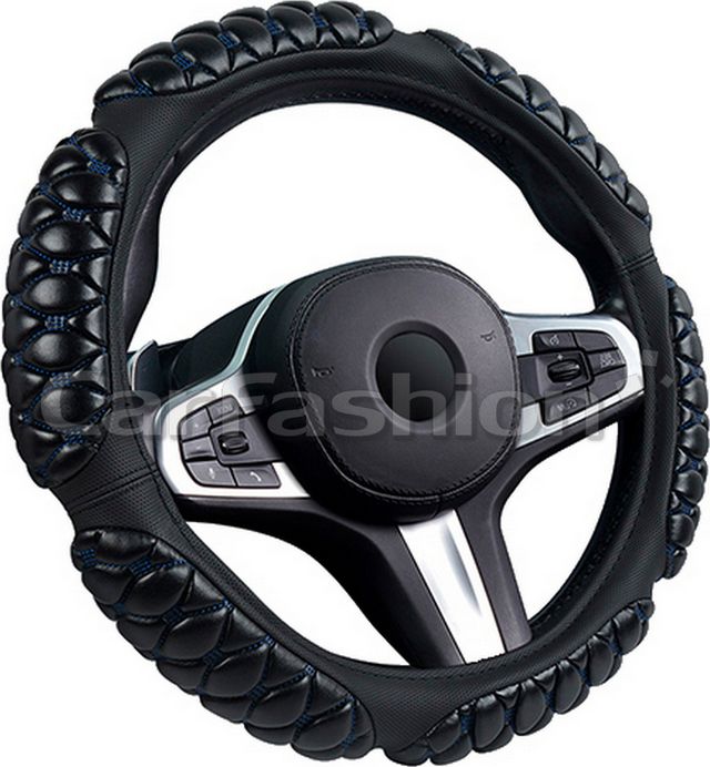 Оплётка на руль CarFashion BLACKBERRY L (размер M, экокожа, цвет ЧЕРНЫЙ/СИНИЙ). Артикул 31659