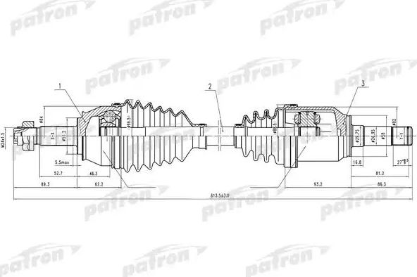 Полуось (привод в сборе, приводной вал) Patron левая для Fiat Doblo I 2001-2015. Артикул PDS0635