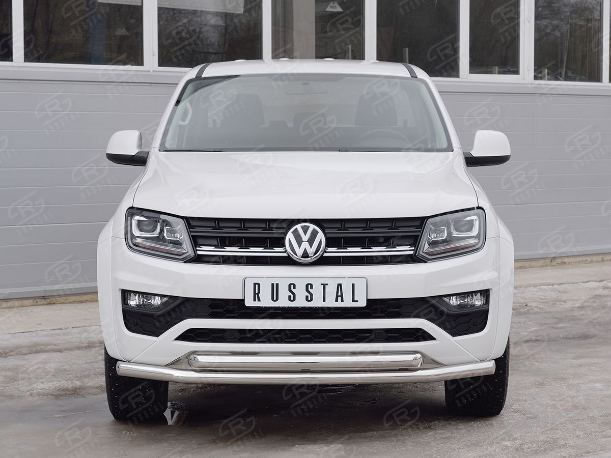 Защита RusStal переднего бампера d63 секция-d63 дуга для Volkswagen Amarok I 2016-2026. Артикул VAMZ-002538