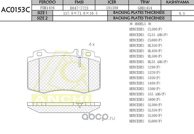 Тормозные колодки ANCHI AC0153C Anchi. Артикул AC0153C