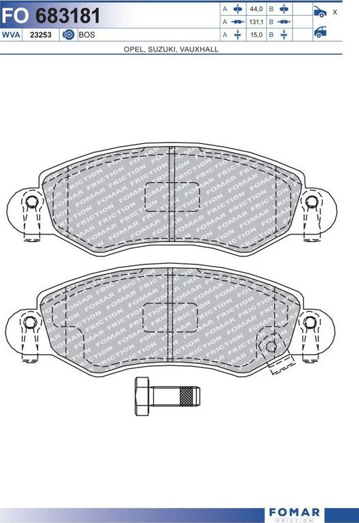 Тормозные колодки Fomar передние для Suzuki Wagon R+ II 2000-2012. Артикул FO 683181