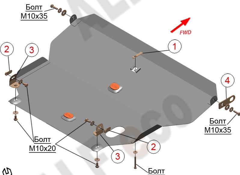 Защита алюминиевая Alfeco для картера и КПП Nissan Sunny B14 2WD 1994-1998. Артикул ALF.15.40al