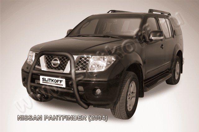 Кенгурятник Slitkoff d76 высокий ЧЕРНЫЙ матовый для Nissan Pathfinder R51 2004-2010. Артикул NIP002B