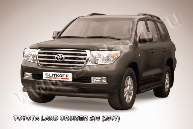 Защита Slitkoff переднего бампера d76/57 двойная ЧЕРНАЯ матовая для Toyota Land Cruiser 200 2007-2012. Артикул TLC2-011B