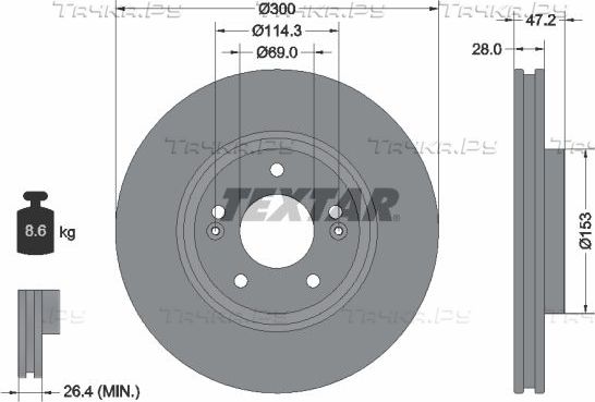 Тормозной диск Textar Pro+ передний для Kia Carens III (RP) 2013-2026. Артикул 92166505