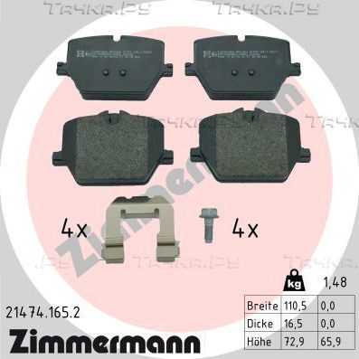 Тормозные колодки Zimmermann задние для BMW Z4 III (G29) 2018-2026. Артикул 21474.165.2