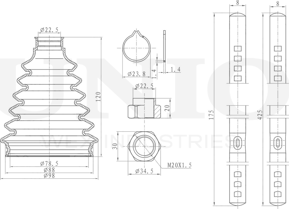 Пыльник ШРУС, комплект (Unio). Артикул DUC-30028K
