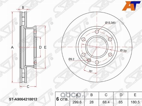 Диск тормозной перед MERCEDES SPRINTERVW CRAFTER (SAT). Артикул STA9064210012