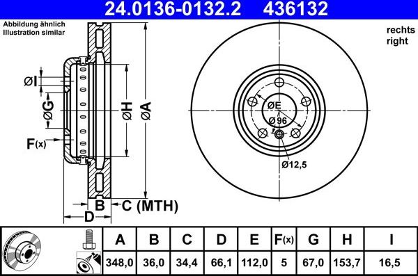 Тормозной диск ATE. Артикул 24.0136-0132.2