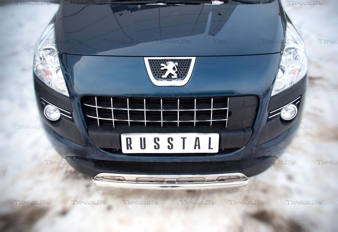Декоративная защита переднего бампера d42 (секции) для Peugeot 3008 2009-2013. Артикул P38Z-000420