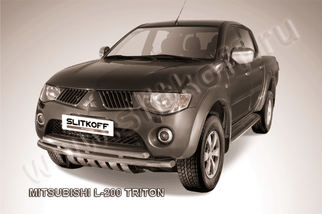 Защита Slitkoff переднего бампера d57/57 двойная для Mitsubishi L200 IV Triton 2006-2015. Артикул ML009