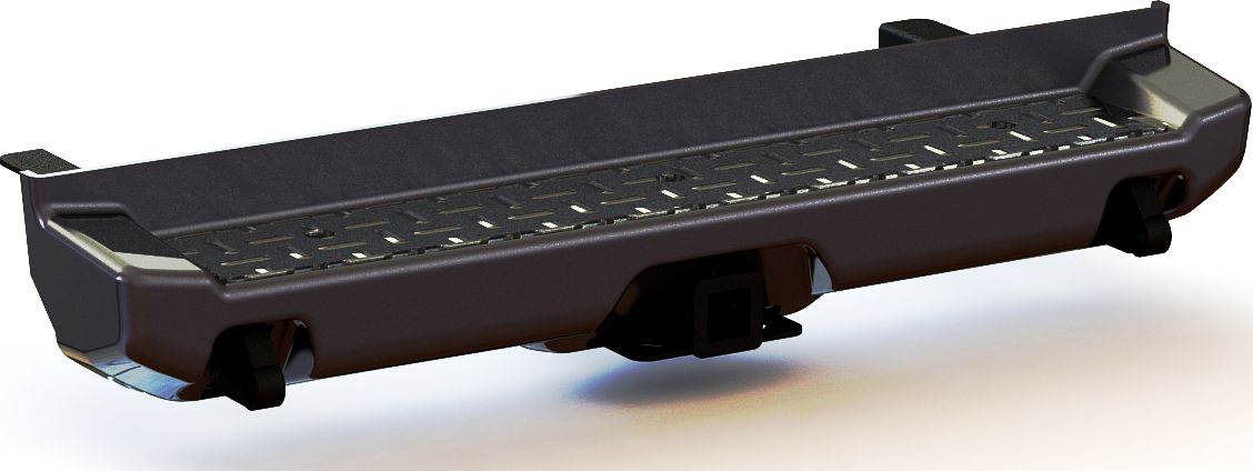 Бампер силовой задний АВС-Дизайн для УАЗ Pickup 2010-2026 с лифтом положения кузова 0-65 мм. УСИЛЕННЫЙ, с квадратом под фаркоп, чёрный. Артикул ABC.UAZ.RB.04B