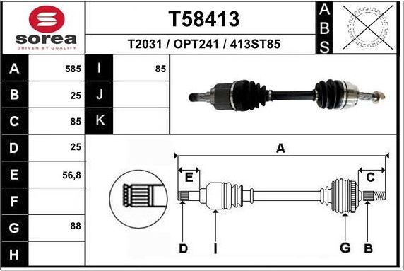 Полуось (привод в сборе, приводной вал) EAI. Артикул T58413