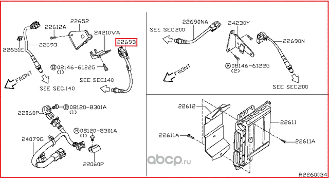 Лямбда-зонд (кислородный датчик) Nissan. Артикул 226931AA0A