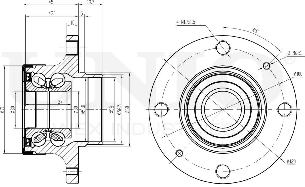 Ступица колеса с интегрированным подшипником (Unio). Артикул HUB-20084
