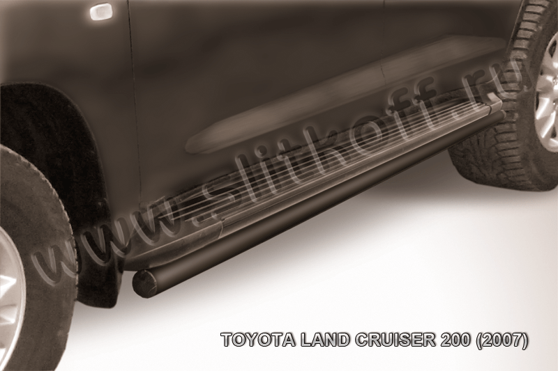 Защита Slitkoff штатного порога d57 ЧЕРНАЯ матовая для Toyota Land Cruiser 200 2007-2012. Артикул TLC2-019B