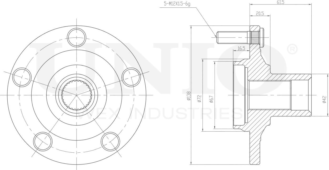 Ступица колеса с интегрированным подшипником (Unio). Артикул HUB-20258