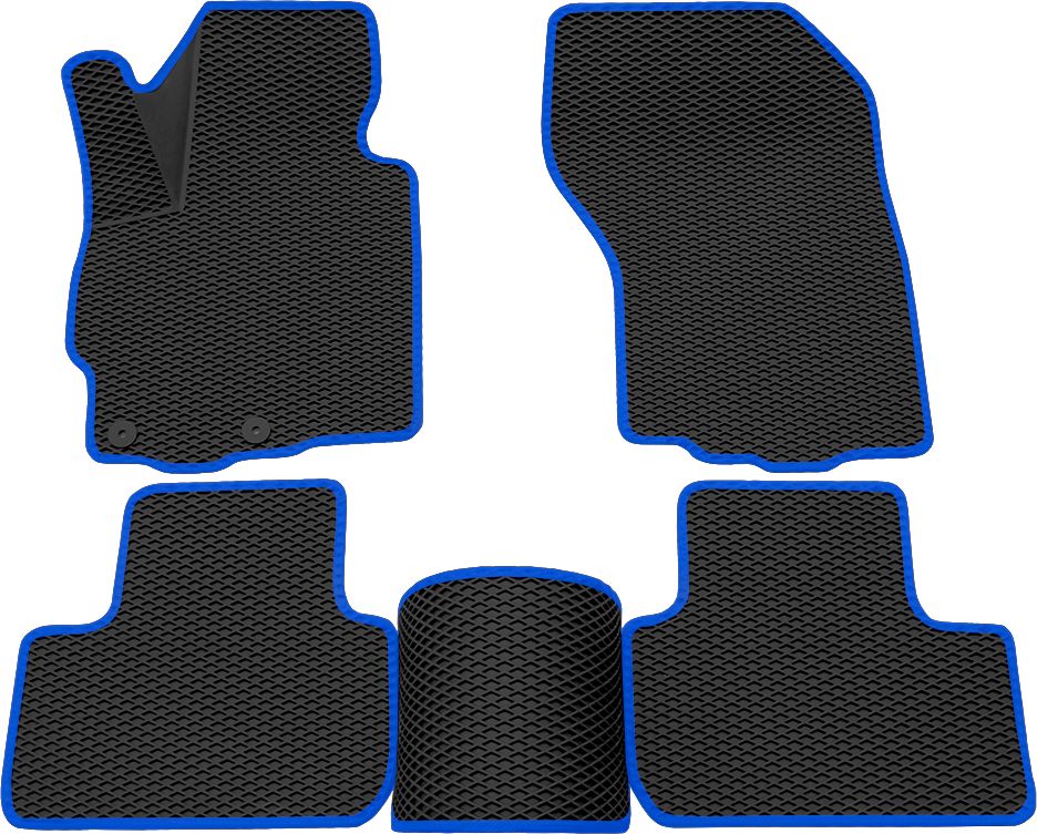 Коврики Rezkon 3D EVA ромб резиновые для салона Mitsubishi ASX 2010-2026 Синий кант. Артикул 9224005103
