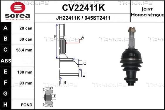 Шрус наружный (граната) EAI передний для Peugeot 407 2004-2011. Артикул CV22411K