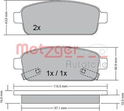 Тормозные колодки Metzger GREENPARTS задние для Chevrolet Aveo II 2013-2015. Артикул 1170164