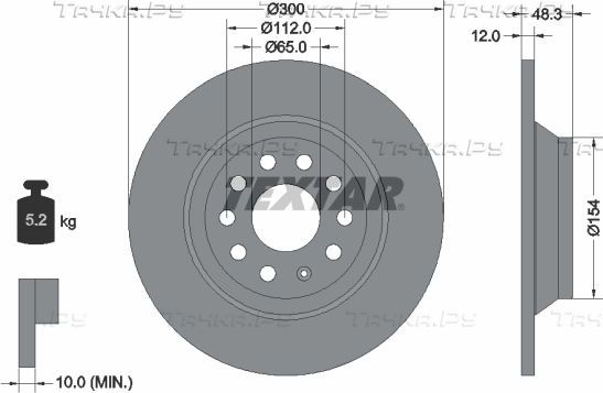 Тормозной диск Textar Pro задний для Volkswagen Touran III 2015-2026. Артикул 92255403