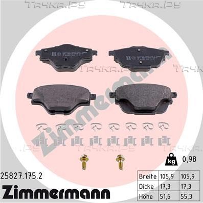 Тормозные колодки Zimmermann задние для Citroen C4 II 2013-2026. Артикул 25827.175.2