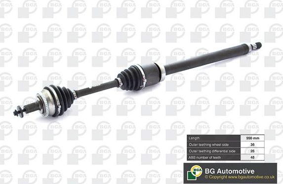 Полуось (привод в сборе, приводной вал) BGA передняя правая для Volvo XC70 I 2000-2002. Артикул DS9706RA