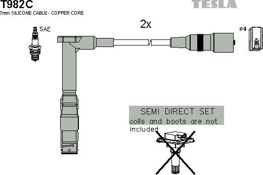 Высоковольтные провода (провода зажигания) (комплект) Tesla для Volkswagen LT II 1996-2006. Артикул T982C