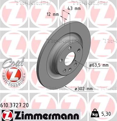 Тормозной диск Zimmermann Coat Z задний для Volvo XC60 II 2017-2026. Артикул 610.3727.20