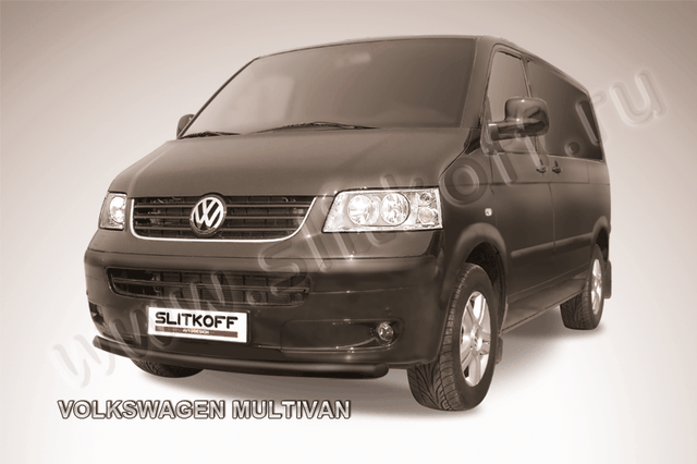 Защита Slitkoff переднего бампера d57 ЧЕРНАЯ матовая для Volkswagen Multivan T5 2003-2009. Артикул VWM004B
