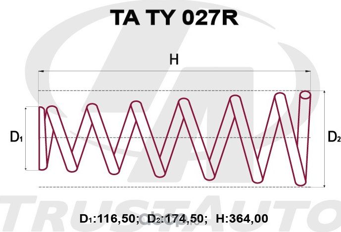 Пружина подвески усиленная () (Trustauto). Артикул TATY027R