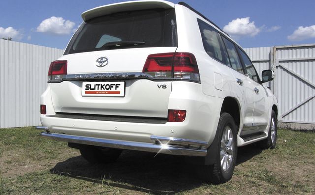 Защита Slitkoff заднего бампера d76+d42 двойная для Toyota Land Cruiser 200 рестайлинг 2015-2021. Артикул TLC2-15-008