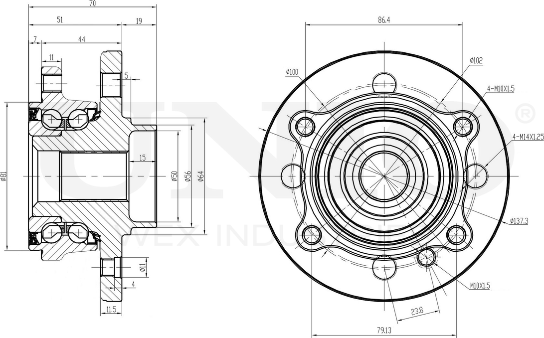 Ступица колеса с интегрированным подшипником (Unio). Артикул HUB-20235