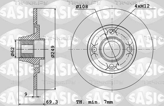 Тормозной диск Sasic задний для Peugeot 2008 I 2013-2026. Артикул 6100004