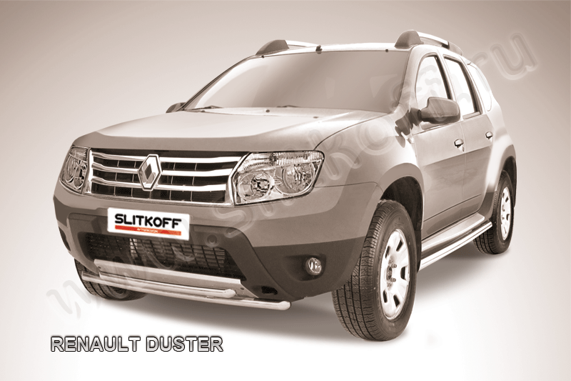 Защита Slitkoff переднего бампера d42/42 двойная для Renault Duster I 2010-2015. Артикул RD004