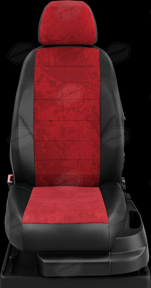 Чехлы Автолидер на сидения (с AIR-Bag) для Renault Duster II 2021-2026, цвет Черный/Красная алькантара. Артикул RN22-0307-EC38