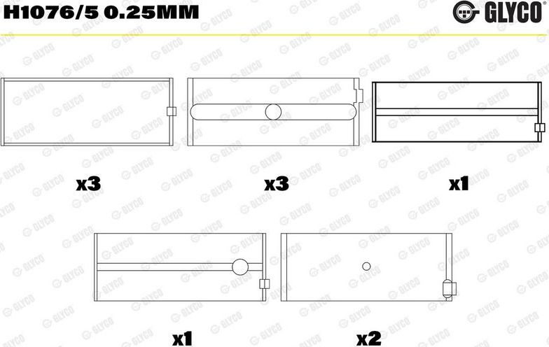 Вкладыши коренные Glyco для Ford Transit Torneo V 1994-2000. Артикул H1076/5 0.25mm