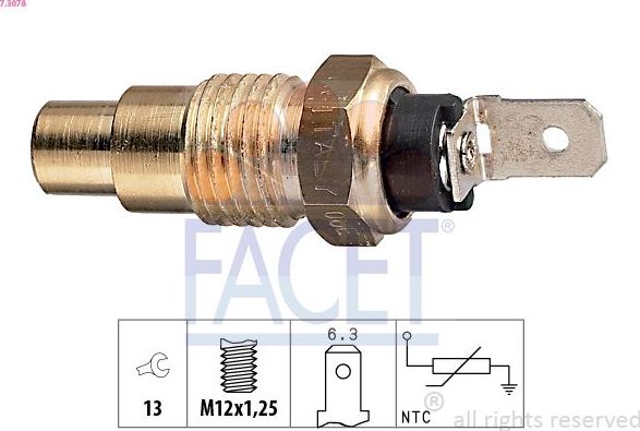 Датчик температуры охлаждающей жидкости Facet Made in Italy - OE Equivalent. Артикул 7.3078