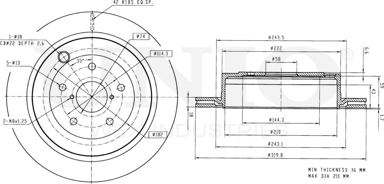 Диск тормозной (Unio). Артикул BRD-20242