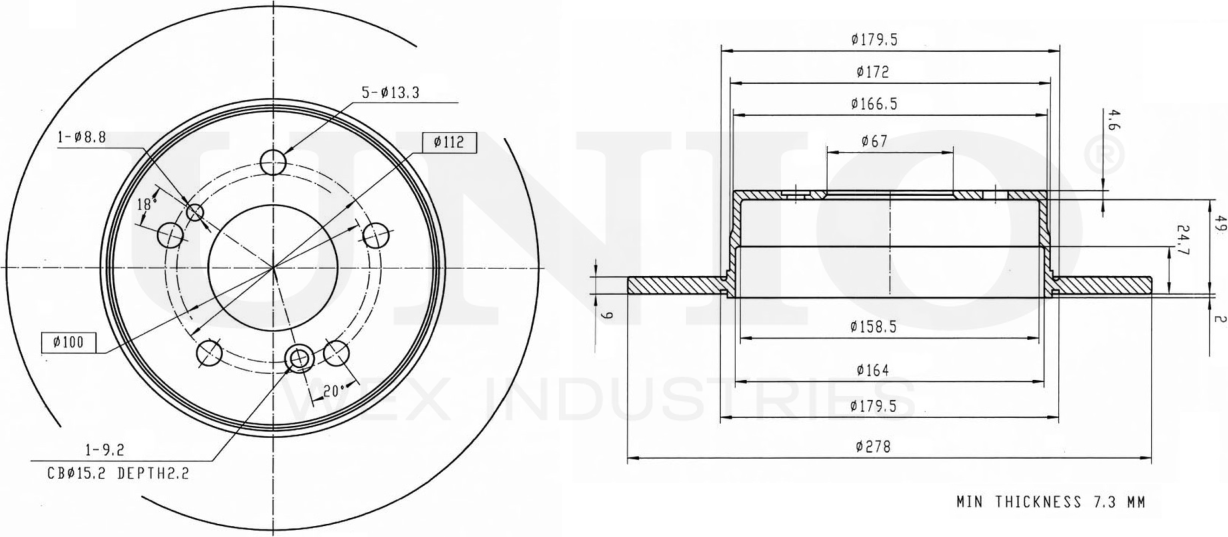 Диск тормозной (Unio). Артикул BRD-20155