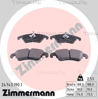 Тормозные колодки Zimmermann передние для Audi S4 IV (B8) 2008-2015. Артикул 24743.190.1