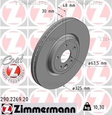 Тормозной диск Zimmermann Coat Z передний для Jaguar XF II 2015-2026. Артикул 290.2269.20