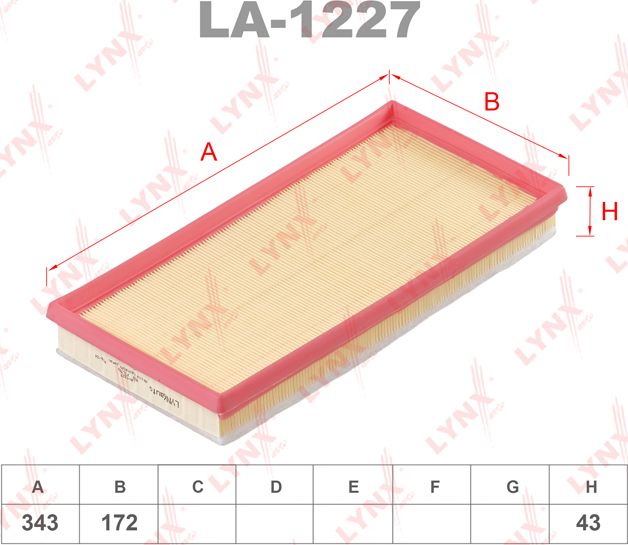Воздушный фильтр LYNXauto. Артикул LA-1227
