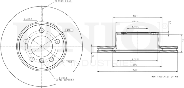 Диск тормозной (Unio). Артикул BRD-20321