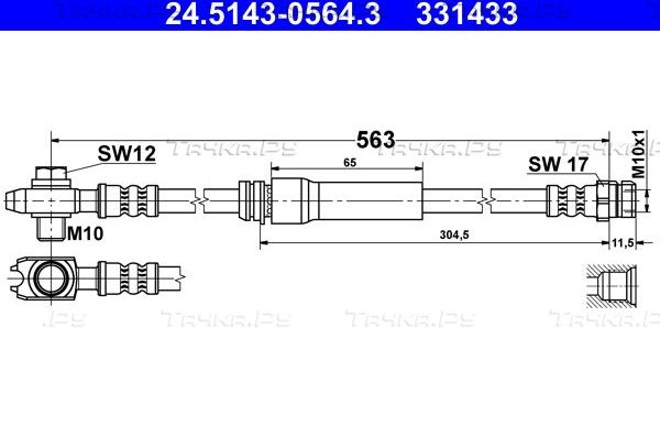 Тормозной шланг ATE передний для Volkswagen Jetta VI 2010-2011. Артикул 24.5143-0564.3