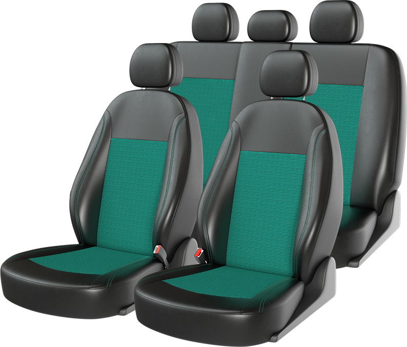 Чехлы универсальные CarFashion Atom Jacquard на сидения авто, цвет Черный/Зеленый/Зеленый. Артикул 10937
