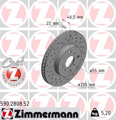 Тормозной диск Zimmermann SPORT Z. Артикул 590.2808.52