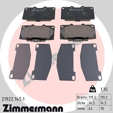 Тормозные колодки Zimmermann передние для Subaru Impreza II 2000-2007. Артикул 21922.145.1
