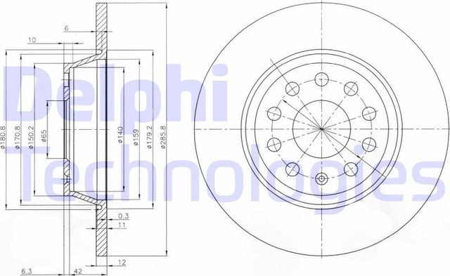 Тормозной диск Delphi задний для Audi A3 II (8P) 2008-2013. Артикул BG3954